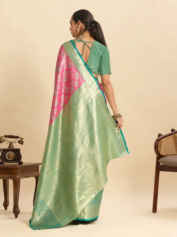 Pink_Anarkali_Silk_Saree_With_Unstitched_Blouse_Piece