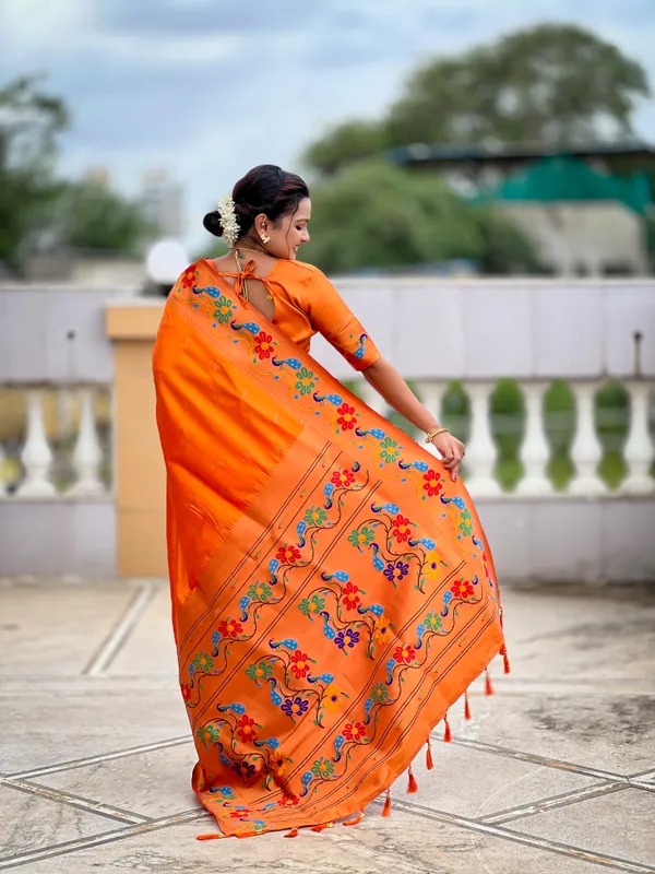 Orange_Anuradha_Paithani_Silk_Saree_With_Unstitched_Blouse_Piece