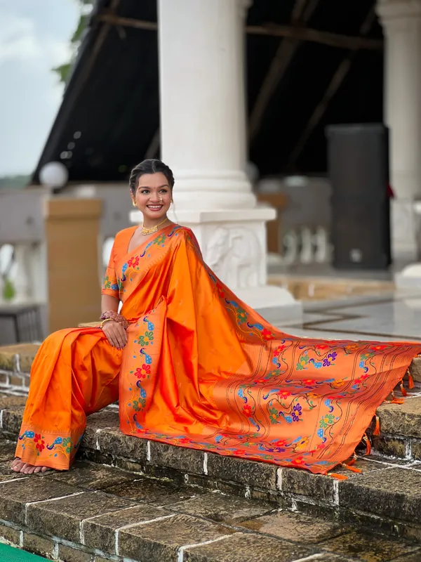 Orange_Anuradha_Paithani_Silk_Saree_With_Unstitched_Blouse_Piece