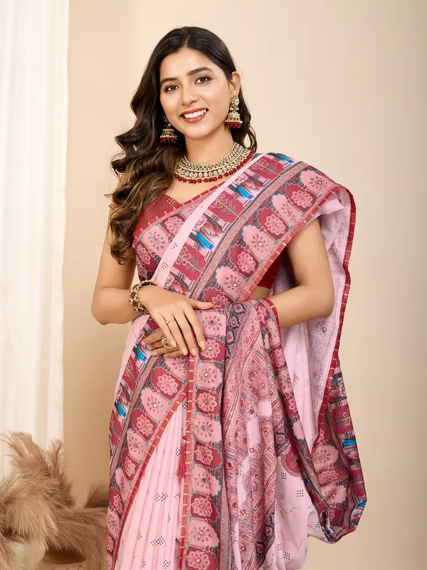 Light_Coral_Aarni_Cotton_Saree_With_Unstitched_Blouse_Piece