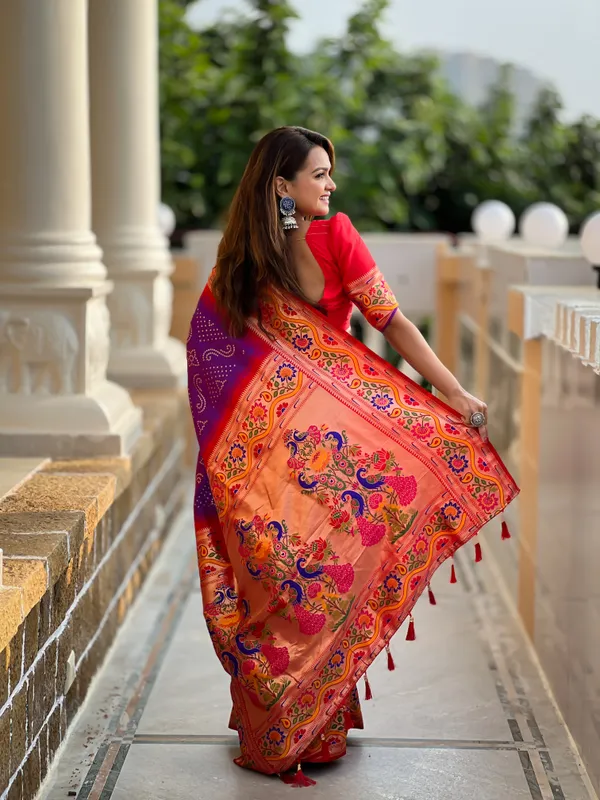 Purple_Bandhani_Silk_Saree_With_Unstitched_Blouse_Piece