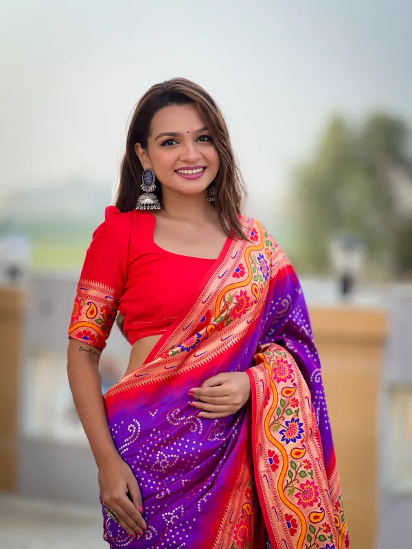 Purple_Bandhani_Silk_Saree_With_Unstitched_Blouse_Piece