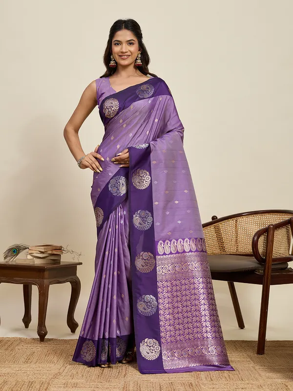 Dusk_Purple_Aamarapali_Silk_Saree_With_Unstitched_Blouse_Piece