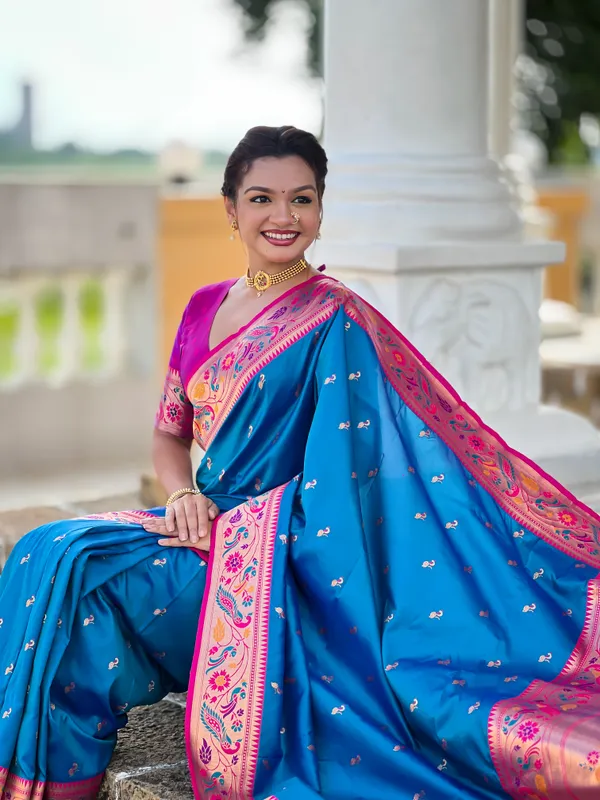 Firozi_Royal_Paithani_Silk_Saree_With_Unstitched_Blouse_Piece