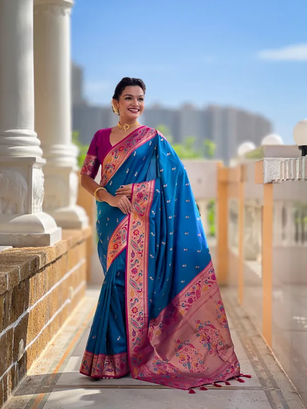 Firozi_Royal_Paithani_Silk_Saree_With_Unstitched_Blouse_Piece