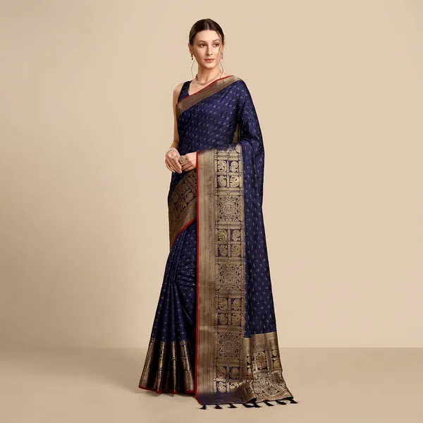 Dark_Blue_Aritra_Silk_Saree_With_Unstitched_Blouse_Piece