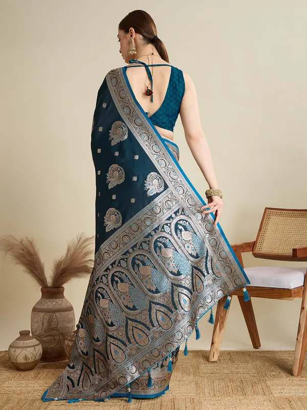 Evening_Sea_Rajgharana_Silk_Saree_With_Unstitched_Blouse_Piece