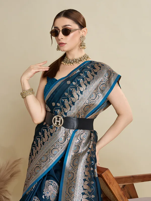 Evening_Sea_Rajgharana_Silk_Saree_With_Unstitched_Blouse_Piece