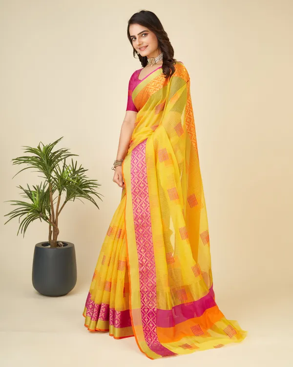 Yellow_Vedika_Cotton_Saree_With_Unstitched_Blouse_Piece