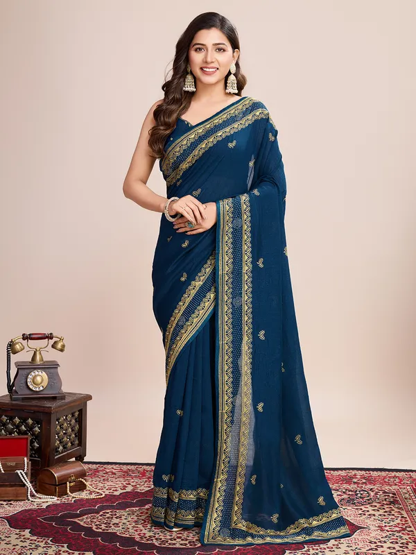 Nile_Blue_Pehna_Silk_Saree_With_Unstitched_Blouse_Piece
