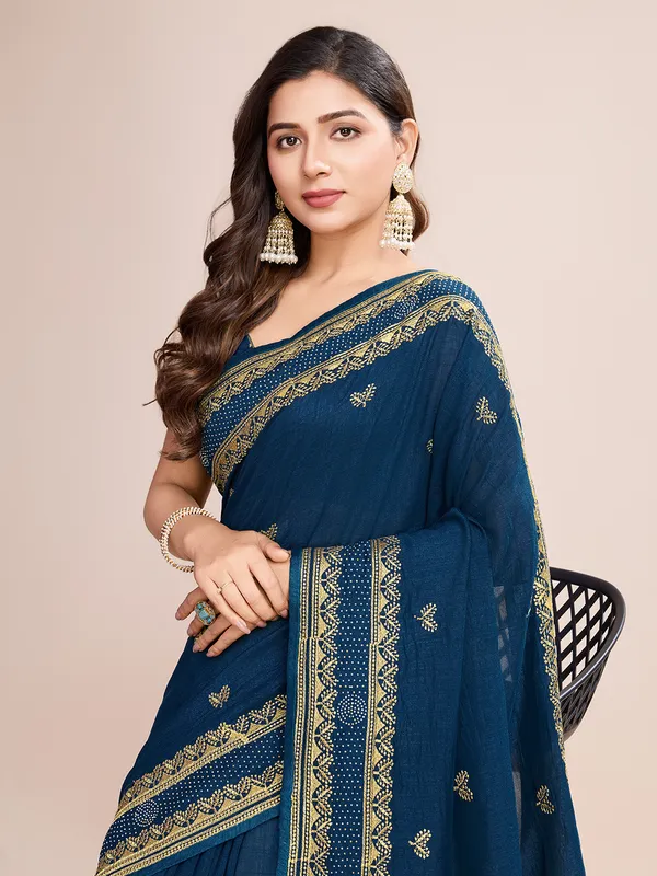 Nile_Blue_Pehna_Silk_Saree_With_Unstitched_Blouse_Piece