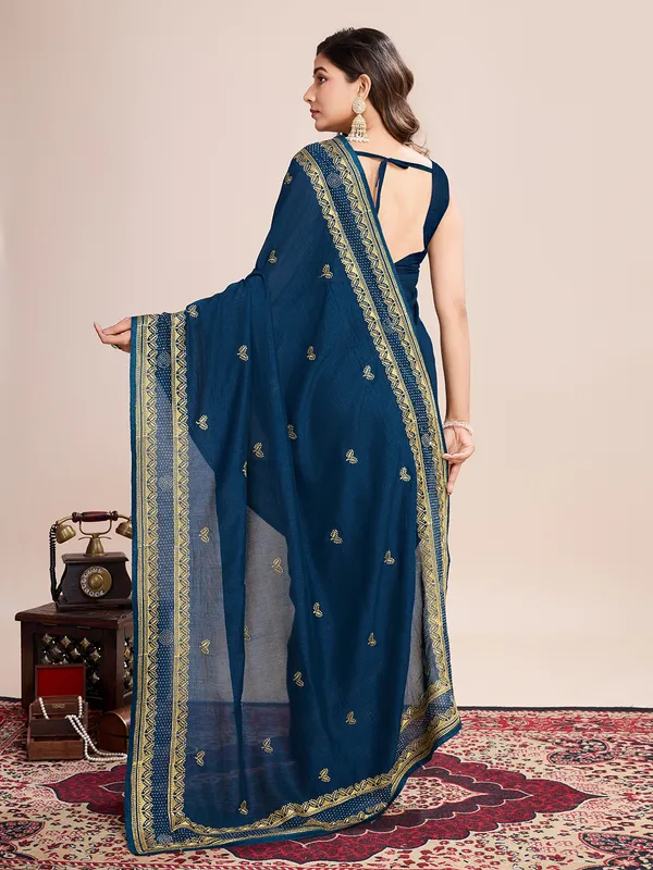 Nile_Blue_Pehna_Silk_Saree_With_Unstitched_Blouse_Piece