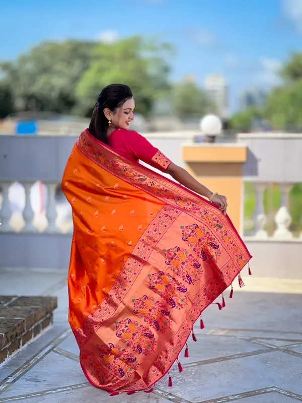 Orange_Royal_Paithani_Silk_Saree_With_Unstitched_Blouse_Piece
