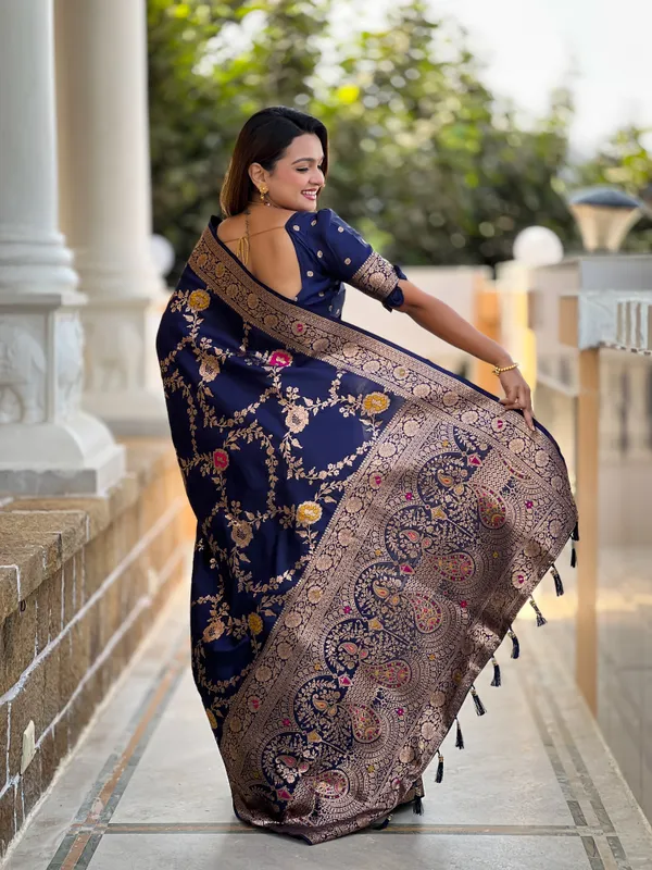 Navy_Blue_Banarasi_Banarasi_Silk_Saree_With_Unstitched_Blouse_Piece