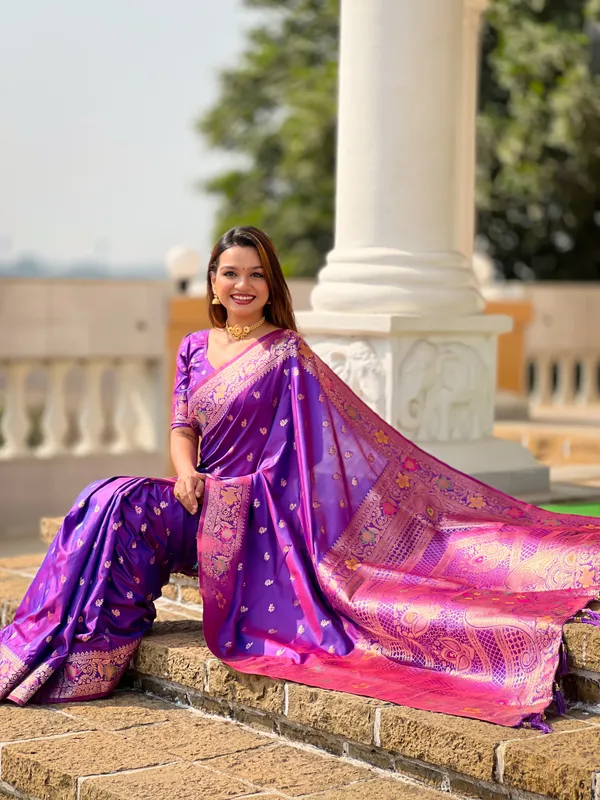 Violet_Banarasi_Banarasi_Silk_Saree_With_Unstitched_Blouse_Piece