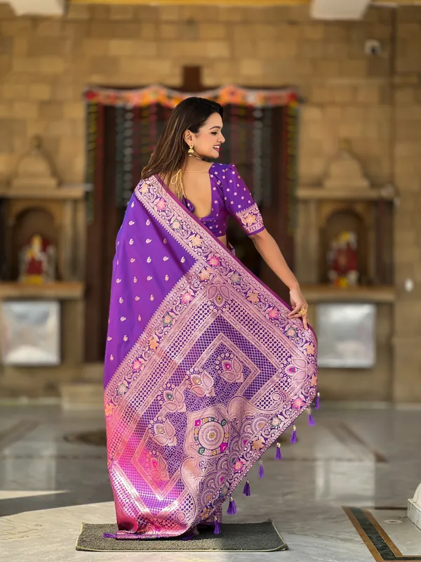 Violet_Banarasi_Banarasi_Silk_Saree_With_Unstitched_Blouse_Piece