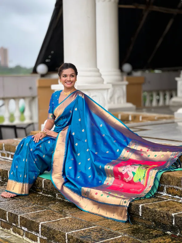 Firozi_Ganapati_Paithani_Silk_Saree_With_Unstitched_Blouse_Piece