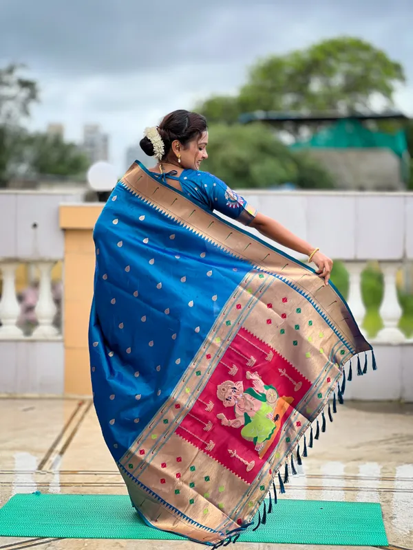 Firozi_Ganapati_Paithani_Silk_Saree_With_Unstitched_Blouse_Piece