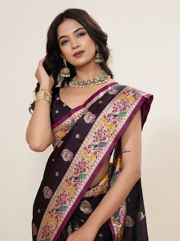 Congo_Brown_Ragini_Silk_Saree_With_Unstitched_Blouse_Piece