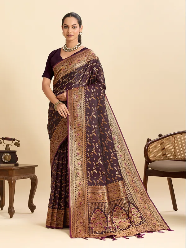 Wine_Nayantara_Silk_Saree_With_Unstitched_Blouse_Piece