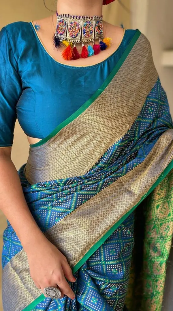 Firozi_Leri_Cotton_Saree_With_Unstitched_Blouse_Piece