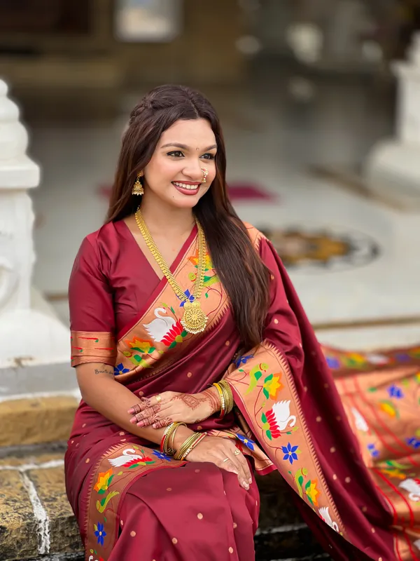 Maroon_Rajhans_Silk_Saree_With_Unstitched_Blouse_Piece