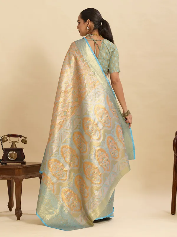 Firozi_Sayara_Silk_Saree_With_Unstitched_Blouse_Piece
