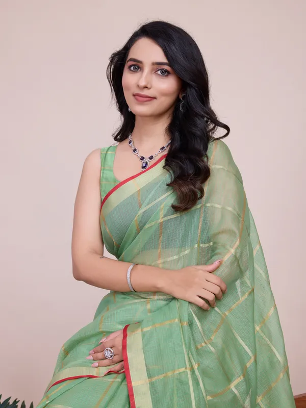 Olive_Green_Anupama_Cotton_Saree_With_Unstitched_Blouse_Piece