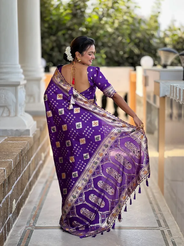 Violet_Swastik_Silk_Saree_With_Unstitched_Blouse_Piece