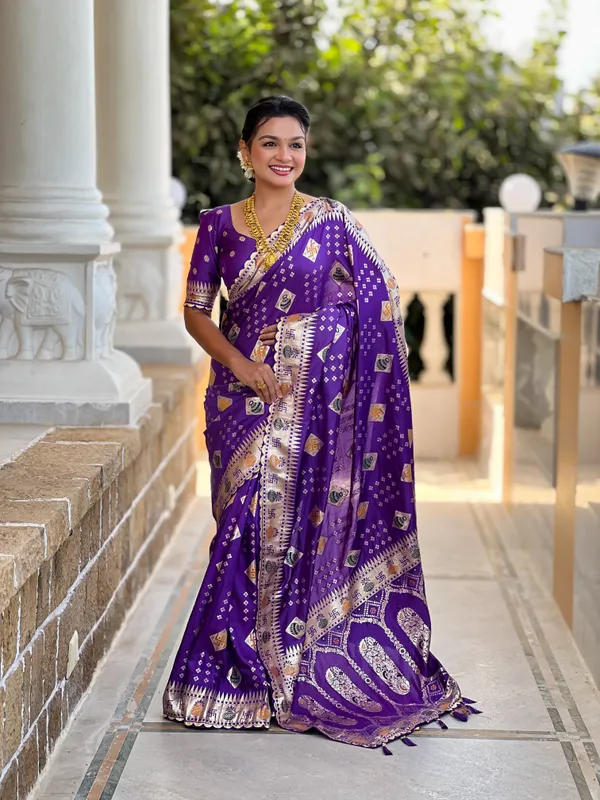 Violet_Swastik_Silk_Saree_With_Unstitched_Blouse_Piece