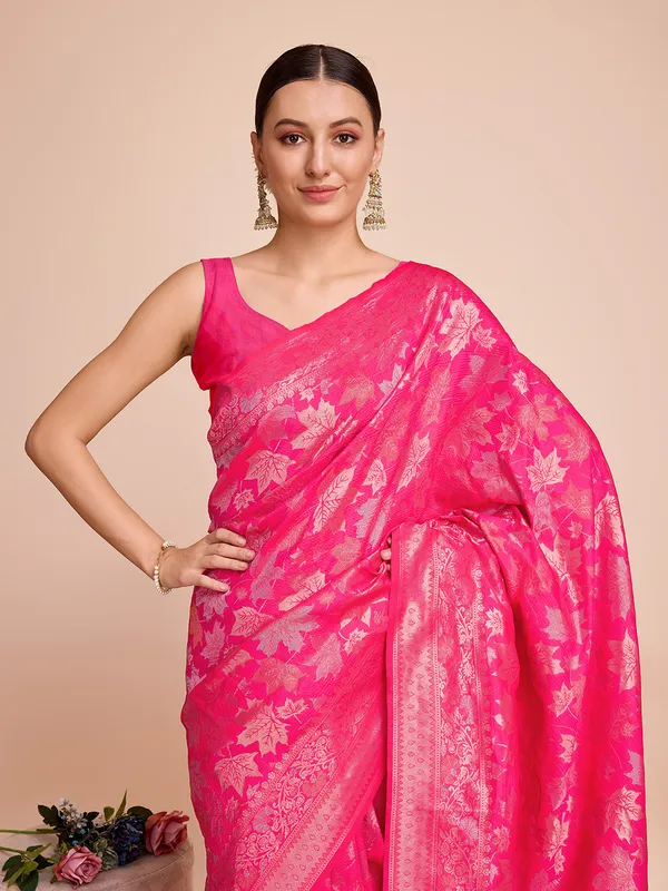 Rani_Pink_Panjari_Silk_Saree_With_Unstitched_Blouse_Piece