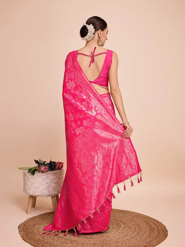 Rani_Pink_Panjari_Silk_Saree_With_Unstitched_Blouse_Piece