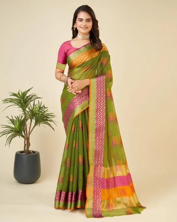 Mehndi_Vedika_Cotton_Saree_With_Unstitched_Blouse_Piece