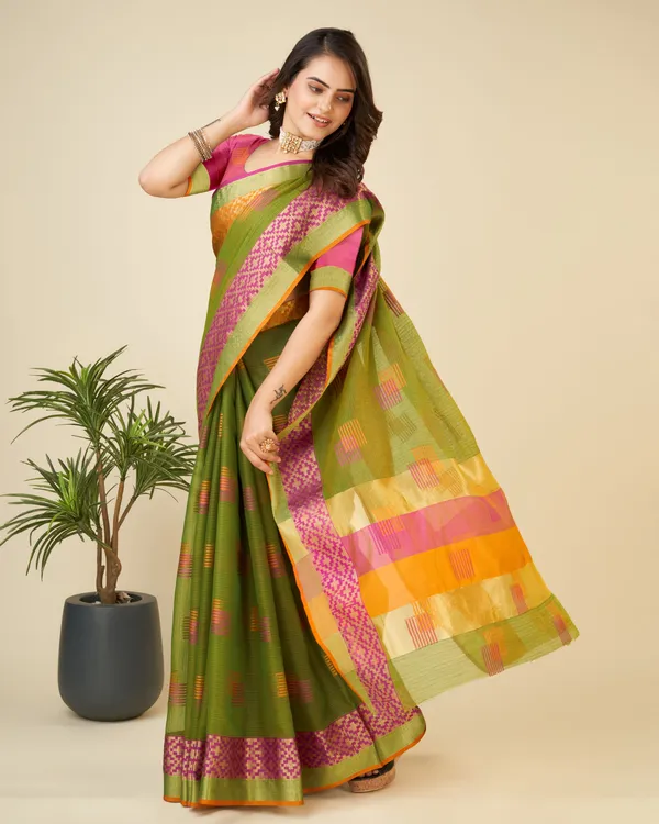 Mehndi_Vedika_Cotton_Saree_With_Unstitched_Blouse_Piece