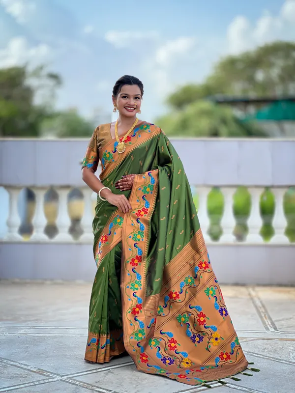 Mehendi_Anuradha_Paithani_Silk_Saree_With_Unstitched_Blouse_Piece