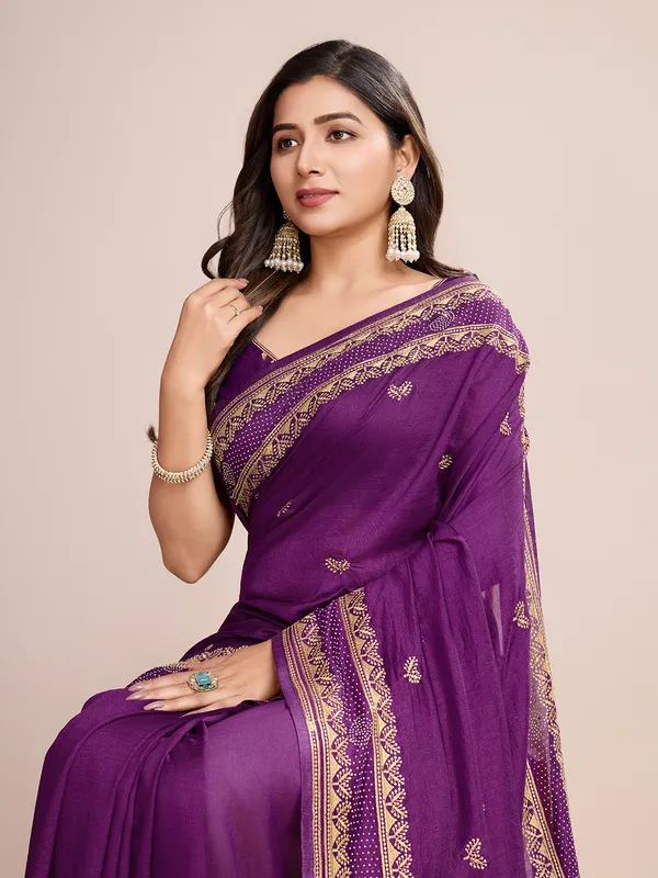 Medium_Violet_Pehna_Silk_Saree_With_Unstitched_Blouse_Piece