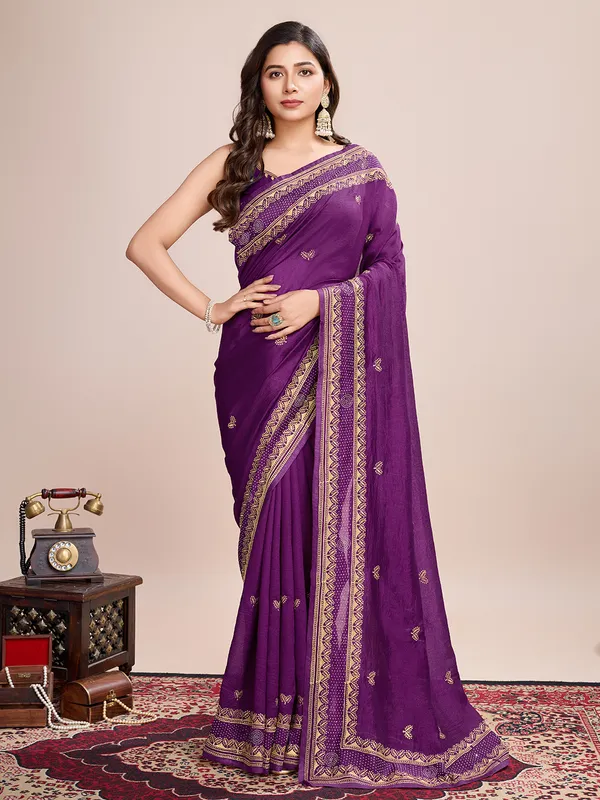 Medium_Violet_Pehna_Silk_Saree_With_Unstitched_Blouse_Piece