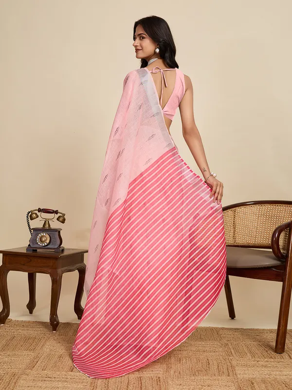 Light_Pink_Kajri_Linan_Saree_With_Unstitched_Blouse_Piece