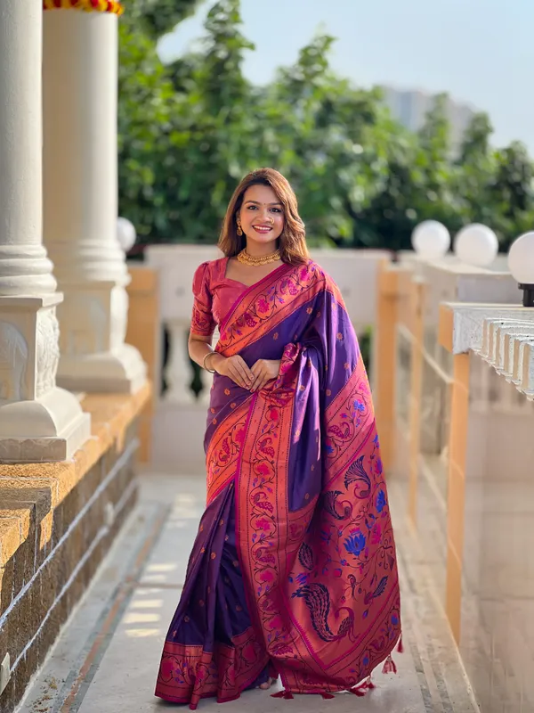 Dark_Purple_Coin_Silk_Saree_With_Unstitched_Blouse_Piece