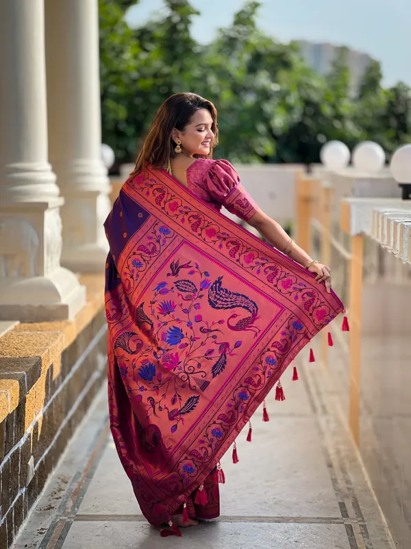 Dark_Purple_Coin_Silk_Saree_With_Unstitched_Blouse_Piece