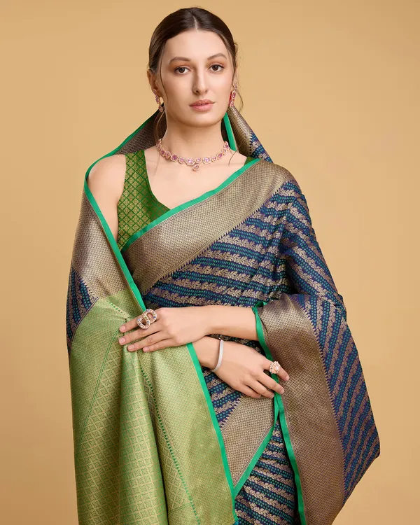 Midnight_Blue_Leri_Silk_Saree_With_Unstitched_Blouse_Piece