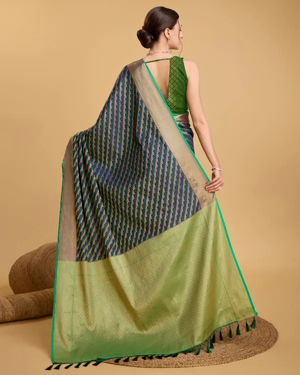 Midnight_Blue_Leri_Silk_Saree_With_Unstitched_Blouse_Piece