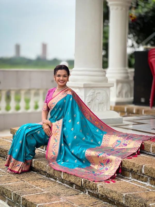 Firozi_Royal_Paithani_Silk_Saree_With_Unstitched_Blouse_Piece