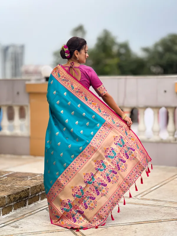 Firozi_Royal_Paithani_Silk_Saree_With_Unstitched_Blouse_Piece