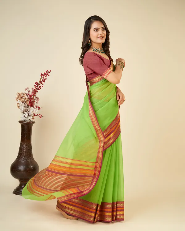 Green_Suhani_Cotton_Saree_With_Unstitched_Blouse_Piece