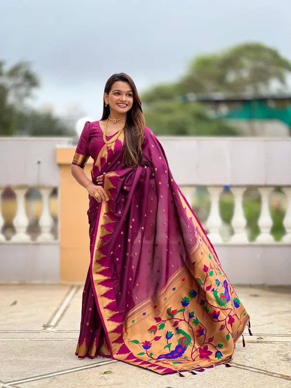 Wine_Temple_Silk_Saree_With_Unstitched_Blouse_Piece