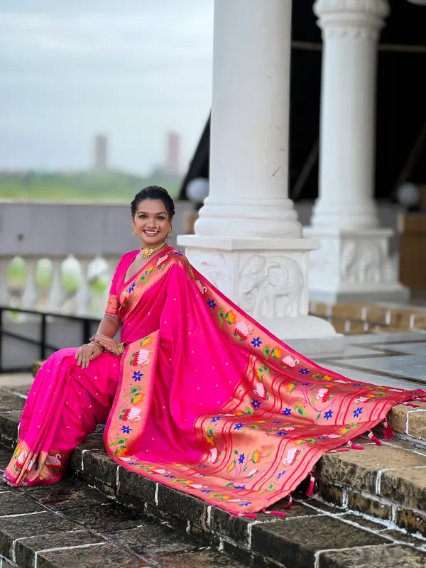 Hotpink_Rajhans_Silk_Saree_With_Unstitched_Blouse_Piece