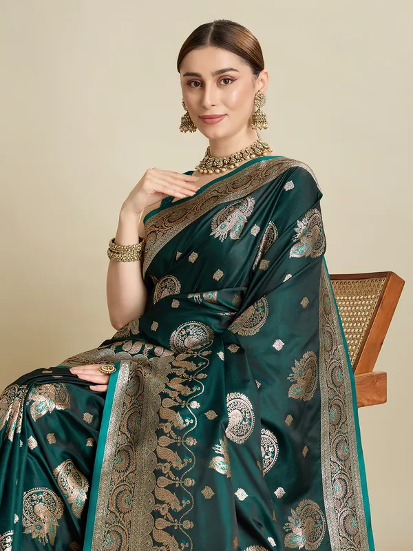 Bottlegreen_Rajgharana_Silk_Saree_With_Unstitched_Blouse_Piece