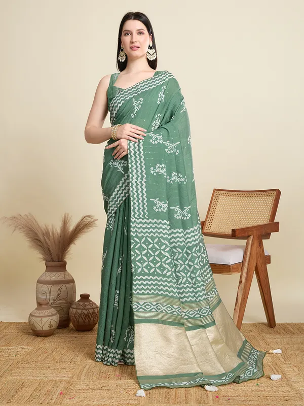 Olive_Green_Kyara_Linan_Saree_With_Unstitched_Blouse_Piece