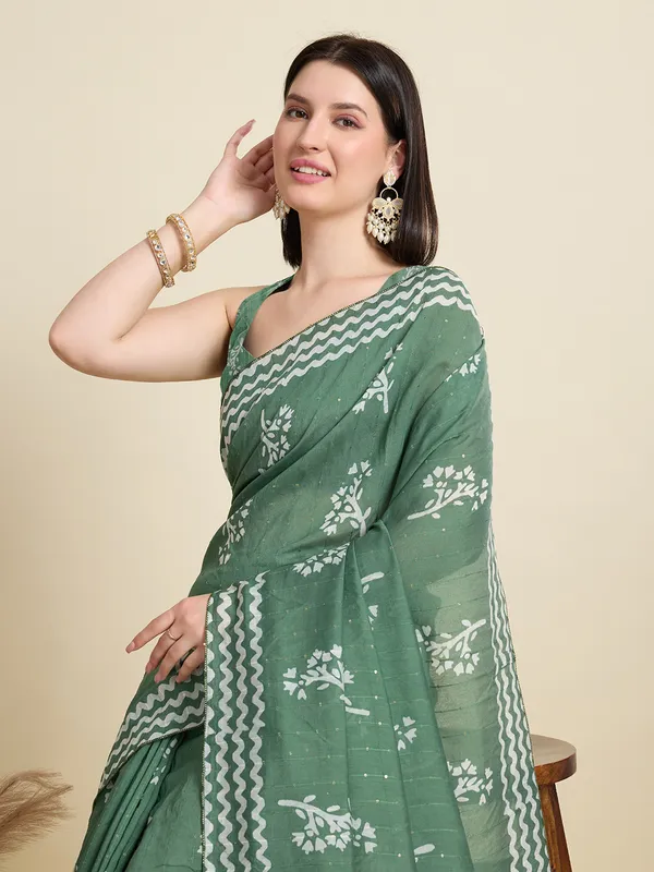 Olive_Green_Kyara_Linan_Saree_With_Unstitched_Blouse_Piece